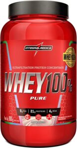 Whey Protein Concentrado Morango 100% Pure – 21g de Proteína por Scoop, Suplementação Alimentar Pós-Treino, Fórmula Enriquecida com BCAAs – Pote 900g